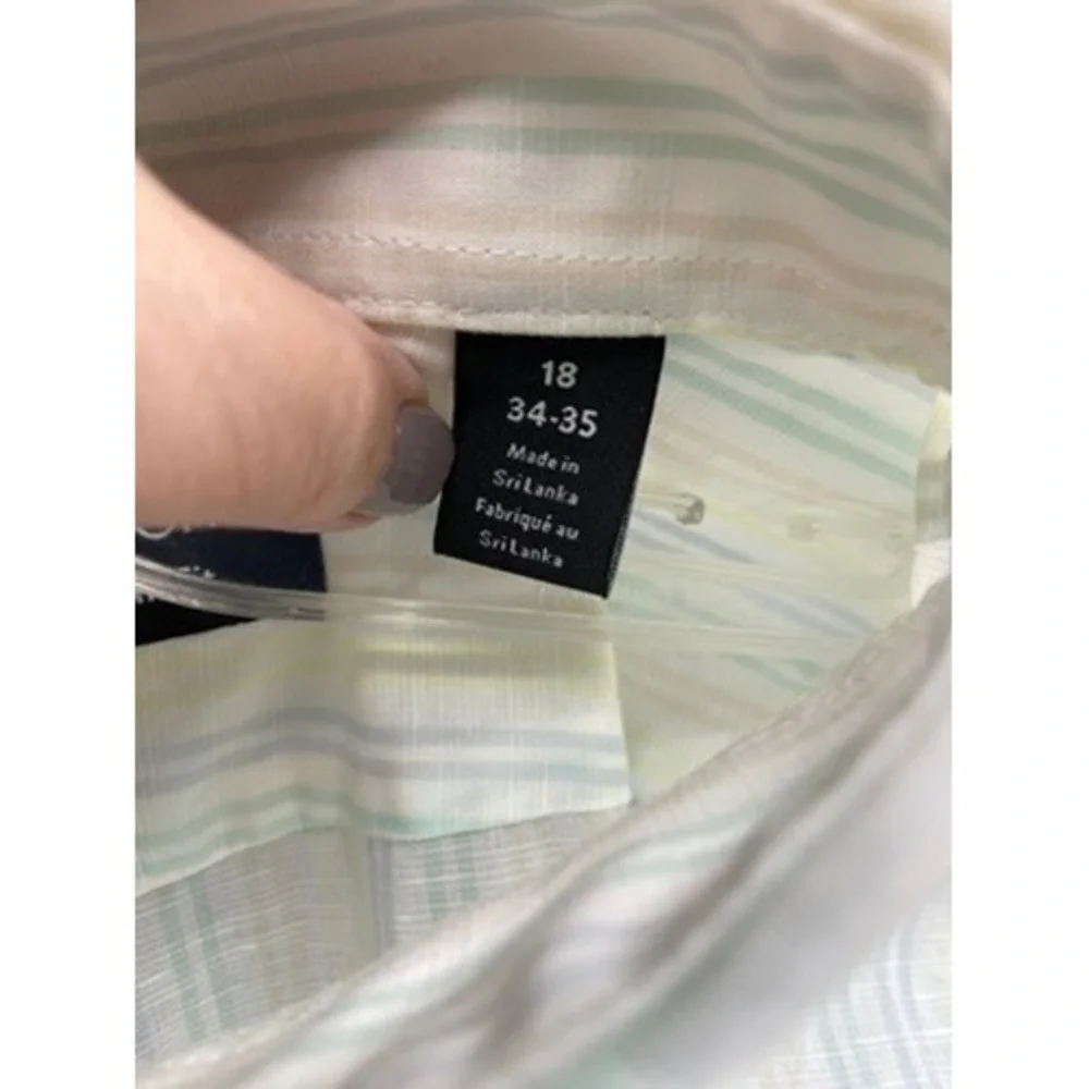 Nordstrom Shirts Mens 18 34 35 Trim Fit Non-Iron Striped Button Down Linen Blend